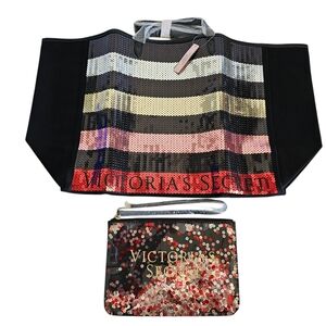 Victoria's Secret Black and Multicolor Sequin Tote Bag Set